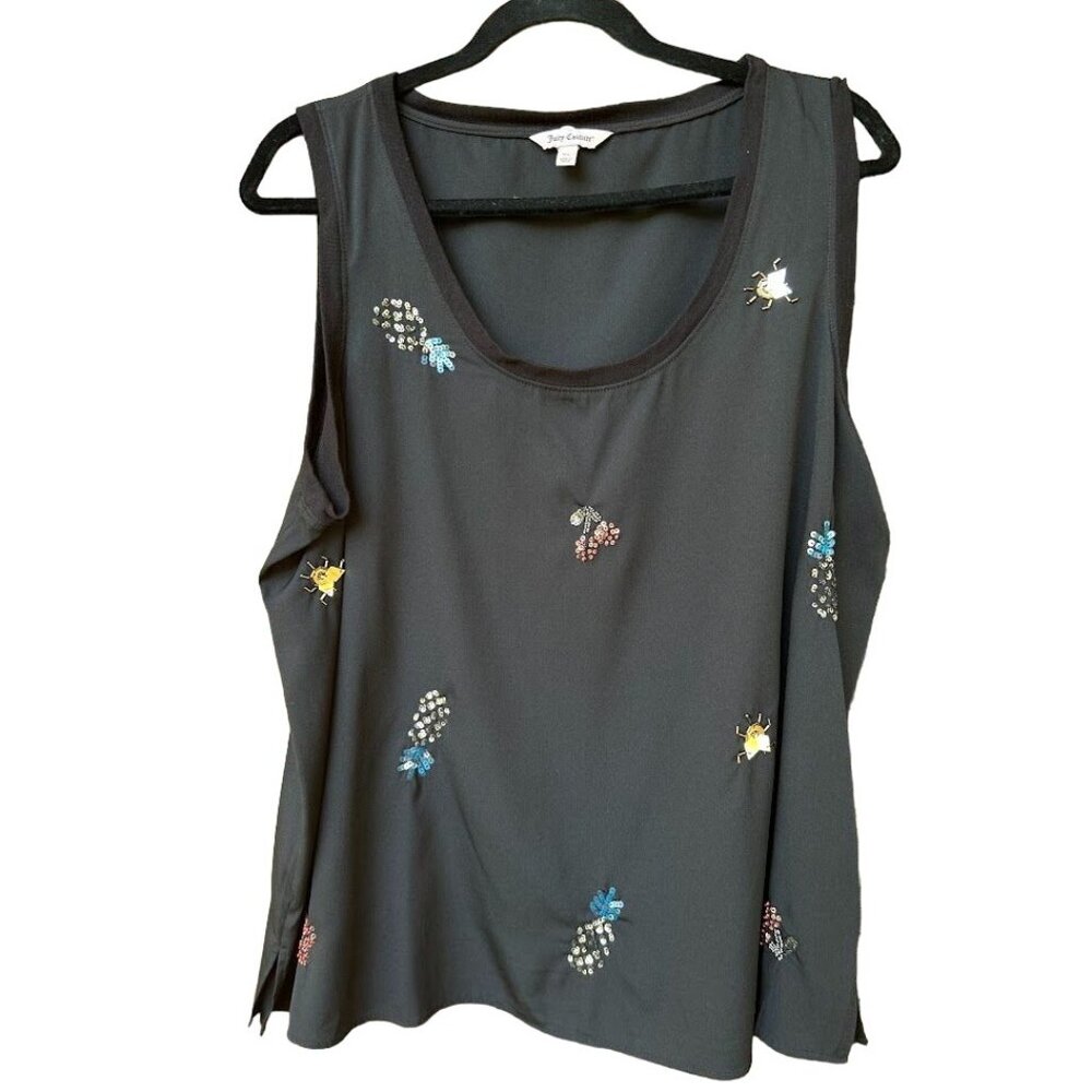 Juicy Couture Women's XL Black Sleeveless Top With‎ Embellished Sequin Designs